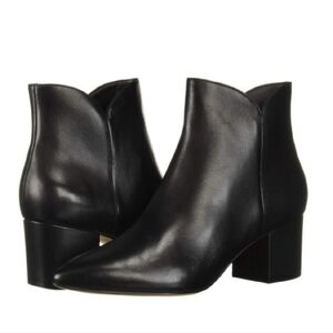 Cole Haan Black Leather Pointed Toe Block Heel Ankle Boots